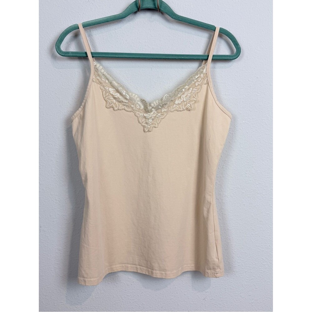 Beige Lace-Trim Camisole with Spaghetti Straps L